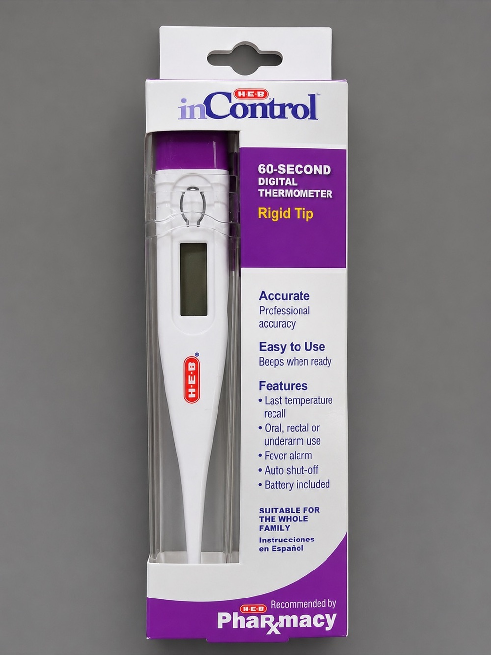 inControl White and Purple Digital Thermometer - 60-Second Rigid Tip